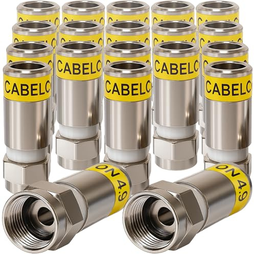 1STec 20 x RG6 Cabelcon 4.9 Crimp on compression Hex head screw type male F-connector plugs for coaxial aerial cables used by Virgin Media Digital coax signal lead broadband TiVo TV Box Cablecon