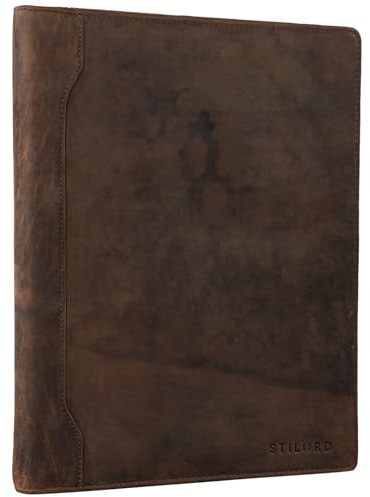 STILORD Arvid Leder Konferenzmappe Vintage Dokumentenmappe A4 mit Ringmechanik 13,3 Zoll Schreibmappe Aktenmappe Ringbuch Farbe:Kara - Cognac