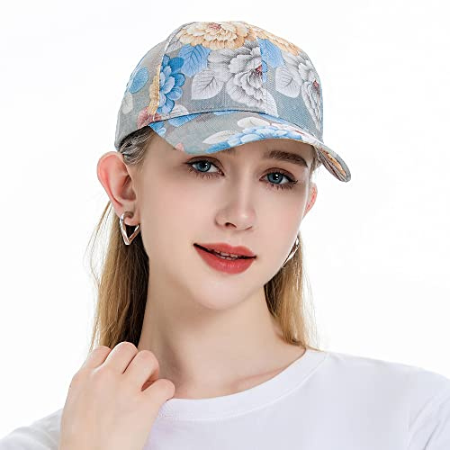 ZLYC Damen Sommer Baseball Cap Mode Blumen Atmungsaktiv Basecap