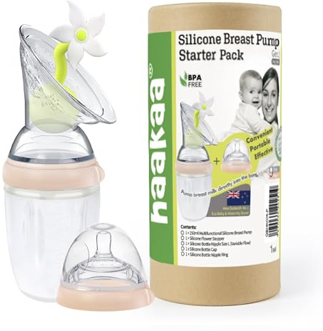 Haakaa Generation 3 Starter Pack, Nude, 240 g | Generation 3 Starter Set mit Milchpumpe und 250-ml-Babyflasche in Pink.