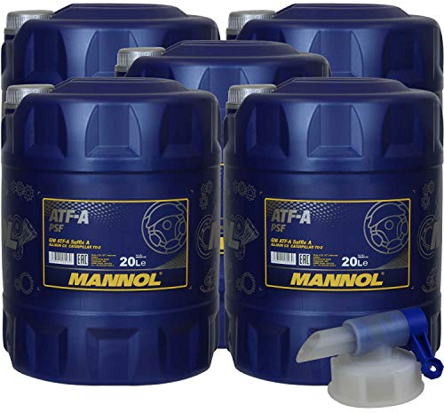 5x20 Liter MANNOL Hydrauliköl ATF-A PSF Hydraulic Fluid Oil inkl. Auslaufhahn