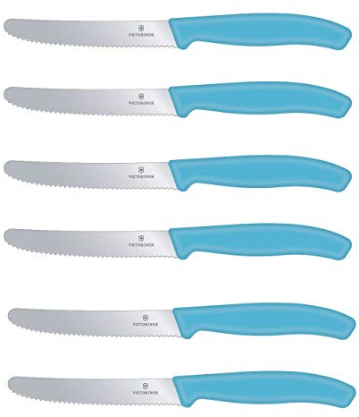 Victorinox | Tafelmesser Swiss Classic | 6 Stück | Karibikblau | extra scharfer Wellenschliff | Swiss Made | ideal auch als Brötchenmesser