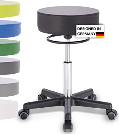 1stuff Profi Rollhocker Squash 35 Circle, ca. 51-71cm, Schwarz | 1stuff Markenqualität vom Fachhandel aus DE, Praxishocker mit Verstellring, Drehhocker 360°, hohe Belastung, PU-Rollen