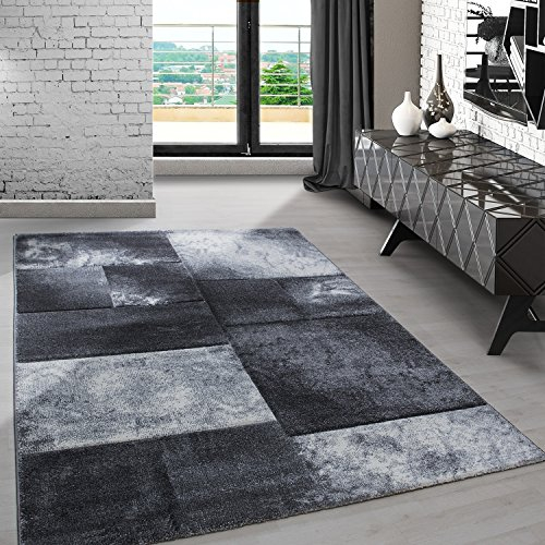 Carpetsale24 Teppich 200x290 cm – Kurzflor Konturenschnitt in Grau Weiß – Kariertes Design, Extra Weich, Pflegeleicht, Waschbar – Für Wohnzimmer, Schlafzimmer, Esszimmer