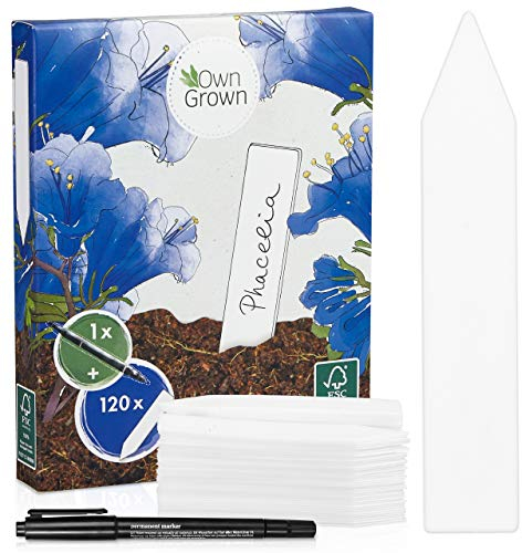 Stecketiketten zum Beschriften: Premium Kunststoff Pflanzenstecker mit 120x Pflanzschilder u. Stift – Schöne Pflanzenschilder zum Beschriften wetterfest – Plastik Schilder zum Beschriften von OwnGrown