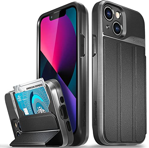 VENA vCommute Brieftasche Hülle für Apple iPhone 13 Mini (5.4-inch), (Military Grade, Kartenfach) HandyHülle mit Standfunktion, Leder Flip Brieftasche Etui Schutzhülle - Grau