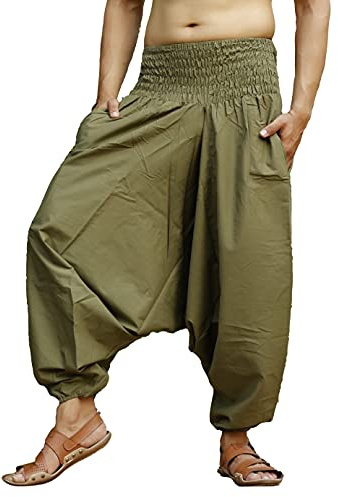 SARJANA HANDICRAFTS Herr dam unisex bomull haremsbyxor yoga baggy geni boho byxor, Khaki, one size