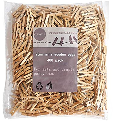 400 x Mini Holzklammern, 25mm Natur Kleine Wäscheklammern aus Echten Holz | Deko Klammern, Kleine Holzclips, Natürliche Zierklammern für DIY, Basteln, Aufhängen von Fotos, Postkarten, Briefen