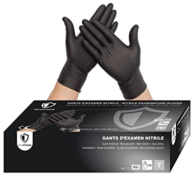 OneProtek Gants jetables noir en nitrile - Lot de 10x Boîtes de 100 Gants Nitrile - Taille S (Petite) - Sans latex - Résistants et Multi-usages - Protection contre les produits chimiques