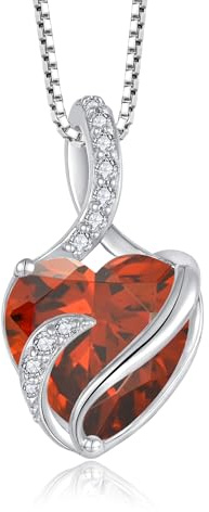 FJ Collier Femme Pierre de Naissance Janvier Collier Grenat Argent Sterling 925 Pendentif Infini Coeur Bijoux Cadeaux pour Maman Épouse Femme Fille