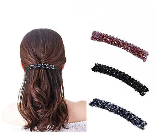 3 Stück Haarspangen für Damen mit Kristall, rechteckige französische Haarspangen aus Acryl, 9 cm, automatische Haarspange, groß, für Frauen, Haar-Accessoires