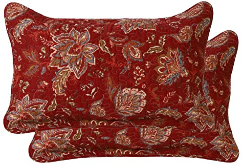 Newrara 100% Cotton Quilted Pillow Shams Set of 2 King Size Vintage Floral Flowers Pillow Cases Red