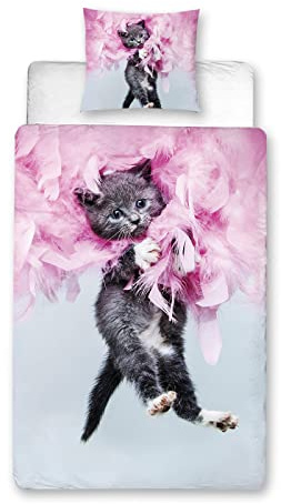 HOMHOMHA Copripiumino 140x200 Ragazza Gatto Rosa Animali Biancheria Da Letto Bambino in Microfibra