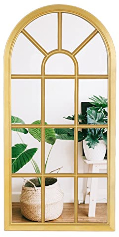 NAFGQIY Miroir Ancien Doré à Fenêtre Arquée pour Entrée, Couloir, Chambre à Coucher et Salon - à Poser au Sol ou Verticalement