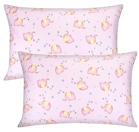 Kissenbezug für Babys, Kleinkinder, 100 % Baumwolle, 40 x 60 cm, Elefanten- und Sternmuster, 2 Stück