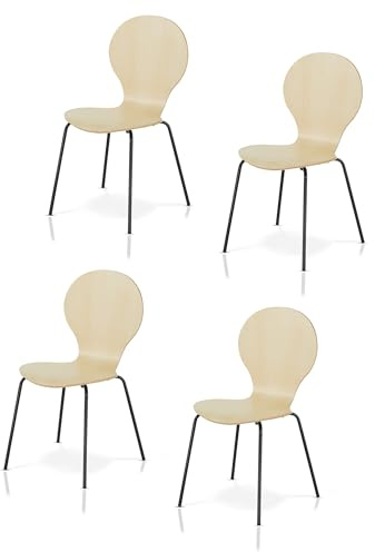KHG 4er-Set Stapelstühle Esszimmerstuhl Schichtholz, für Esszimmer | mit Eiche-Dekor, Sitzhöhe 45 cm, Stuhlbeine aus Metall, stapelbar auch für Gastronomie geeignet, komfortabel im Alltag