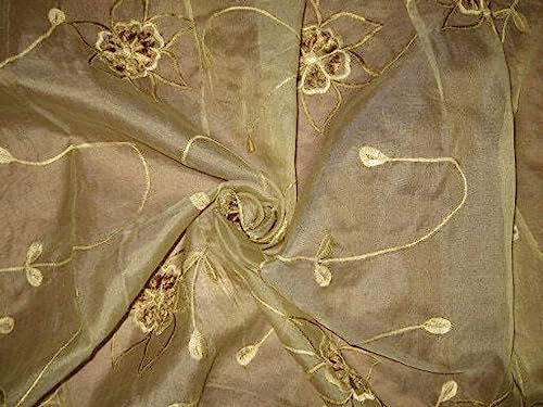 100% Silk Organza Fabric Light Gold Colour Embroidered 44 Wide Silks