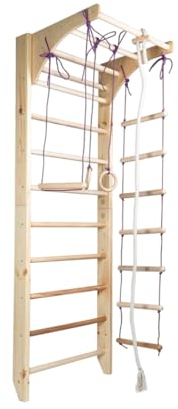 Sprossenwand mit Zubehör Kombi 2-220 oder 240 cm, Sprossenwand für Kinder und Erwachsene, Kletterwand aus Holz fur Kinderzimmer, Kletterturm Indoor, Klettergerüst, Turngeräte, Turnwand (220)