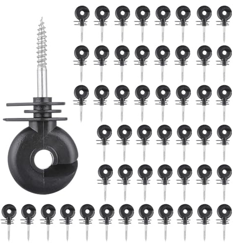 FENSMILE 50 Stück Weidezaun Isolatoren 90mm, Ringisolator mit Gewinde | Pfosten-Holz-Isolator für Seil & Draht · Robuste Konstruktion · Einfache Montage · Für Elektrozaun & Weidezaun