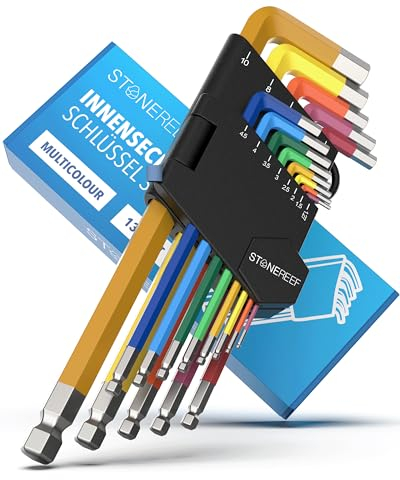 STONE REEF Innensechskantschlüssel Set 13tlg. [inkl. Kugelkopf] - 1,27-10mm Sechskant Multicolour Satz, Sechskantschlüssel Set für Handwerker, Winkelschlüsselsatz