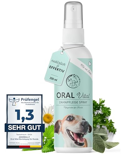 Annimally Dentalspray für Hunde 200ml - Zahnpflege Hund - Hunde Zahnpflege gegen Mundgeruch und zur Vorbeugung von Zahnstein - Natürlicher Zahnsteinentferner Hund mit Pfefferminze, Salbei und Calcium