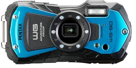 PENTAX WG-90 Blue Genuine Waterproof Digital Camera, 39.8 ft (14 m) Waterproof (2 Hours Continuously), 3.6 ft (1.6 m), Shockproof, Dustproof, Cold Resistant to -10°C, Toughness Body for Outdoor
