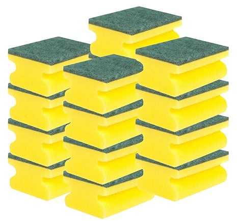 HOMESHOPA Handgrip Scrub Sponges, 16 Pack Non-Scratch Extra Hand Grip Super Absorbent Scrubbing Scourer, Dual-Sided Dishwashing & Cleaning Scrub, Reusable Washing Up Pads Kitchen Bathroom Pots Pans
