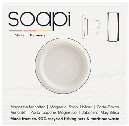 Soapi - Magnetic Soap Holder – Max Strength Wall Mount, No Drilling, Eco-Friendly & Rust-Free – Recycled Fishing Nets - Off-White