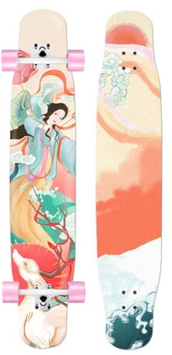 Longboards für Mädchen Jungen, 46 Zoll Pro Complete Longboard Skateboards Cruiser Double Kick Concave Skateboard Deck für Kinder Erwachsene Anfänger Extremsport (Color : B)
