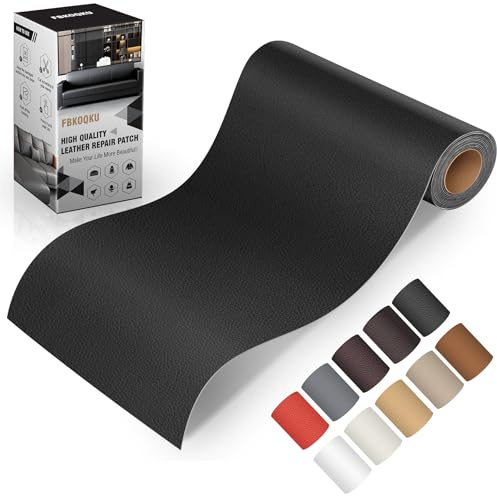 Cuero Adhesivo Parches, 10 x 200 cm Cuero Adhesivo Para Tapizar, Parches de Cuero Adhesivos Polipiel Adhesiva para Sofá, Asiento de Coche, Muebles, Chaquetas（Negro）
