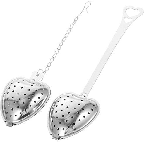 KICHOUSE Heart-Shaped Tea Strainers Infusers Set 2pcs Stainless Steel Fine Mesh Tea Filters with Chain Suitable for Household Brewing