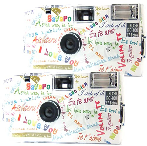 2X 1A PHOTO PORST Einwegkamera Edition I Mog Di in weiß, bunt, mit Blitz, Batterien und Film (2er Pack, je 27 Aufnahmen)