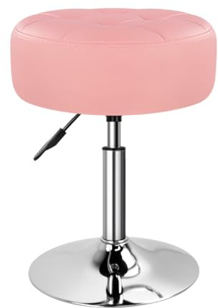 BFTOU Rosa 12,4 cm tjock sminkpall rund PU-läder svängbar höjd justerbar sminkstol ottoman för sovrum vardagsrum spa salong shop liten