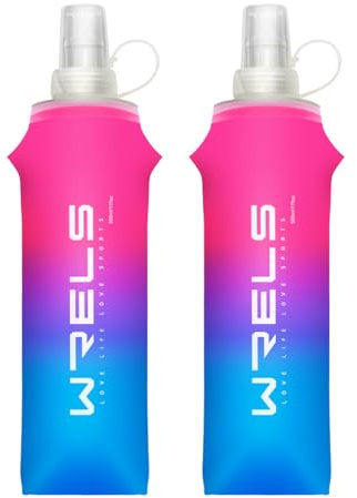 WRELS Bouteille souple pliable en TPU, réutilisable, bouteille d'eau souple pour sac d'hydratation, bouteille d'eau pliable sans BPA pour course à pied, cyclisme, escalade (rose rouge et bleu foncé, 2