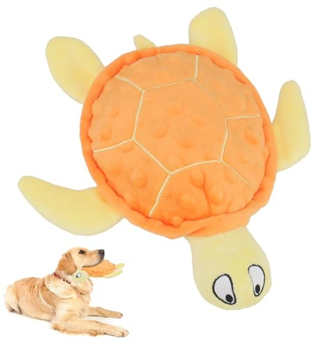 Meeresschildkröte Quietschiges Plüsch Interaktives Hundespielzeug (Orange) | Schildkröte Kuscheltier, Interaktives Spielzeug für Welpen zum Zahnen, Kauspielzeug für Kleine Hunde, Kein Unzerstörbares