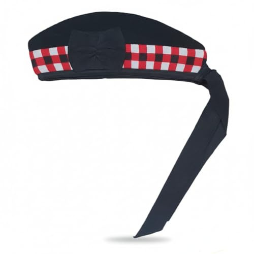 Chapeau écossais Glengarry de FITWORTH Laine écossaise Piper Bonnet Noir avec Rouge, Blanc, Noir Découpé Cap Highland Scots 4 Jupes Baguette militaire Bagpipe Torrie en haut HAT doux, S