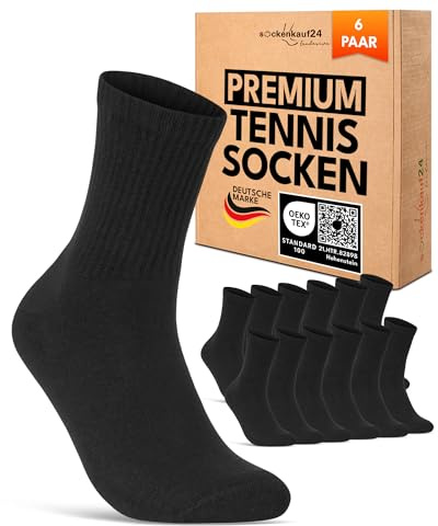 sockenkauf24 Calze Sportive Donna Calzini Tennis 6 Paia Spugna Rinforzati Crew Socks 70107T (Nero 35-38)