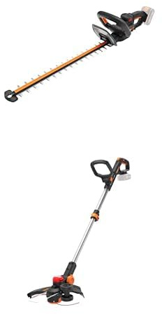 WORX WG263E.9 Akku Heckenschere 20V + WORX Nitro WG173E.9 Akku Rasentrimmer 20V - leistungsstarker bürstenloser Motor - 33 cm Schnittkrei