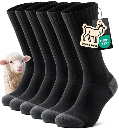 TANSTC Calcetines Deporte Hombre 47-50 y Mujer Lana Merino, Térmicos Invierno, Clásicos, Traspirables para Trekking, Esquiar, Trabajo, Senderismo, Negro 3 Pares
