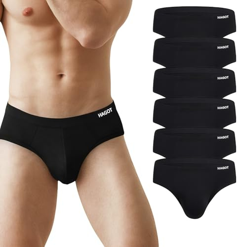 HAGOT 6 Pack Men's Modal Briefs Underwear, Men's Stretch Briefs, Soft and Comfortable Underpants Multipack, Black