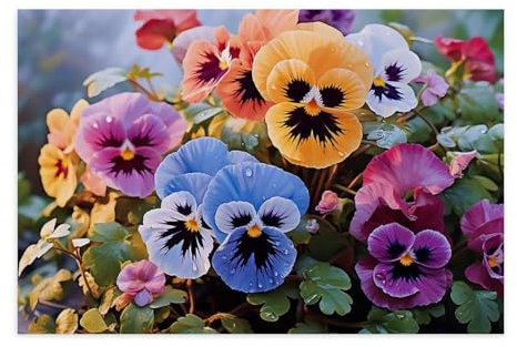 JKLQWH Selbstklebendes Poster, mit Stiefmütterchen-Blumen, personalisierbares Poster, personalisiertes Bild für Posterdruck, perfekt für Heimdekoration, Geschenke und Andenken, 40 x 60 cm
