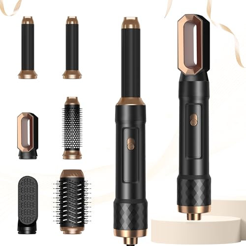 Airstyler Set 6 in 1 Haartrockner Hairstyler,1000W Warmluftbürste, 30mm Air Curling,Abnehmbar,3 Temperatur und Windgeschwindigkeit,Rundbürstenföhn zum Trocknen,Locken und Straighthen der Haare-Schwarz