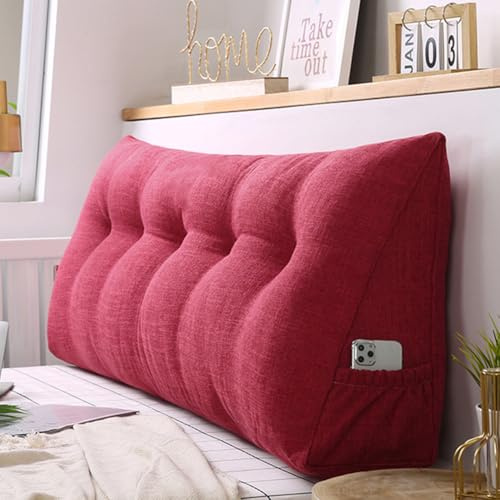80*50*20cm Rückenkissen,Dreieckigen Kissen,Lendenkissen,Abnehmbarem | Keilkissen für Bett und Sofa geeignet, Kissen mit waschbarem Bezug und praktischem Seitenfach,Rot