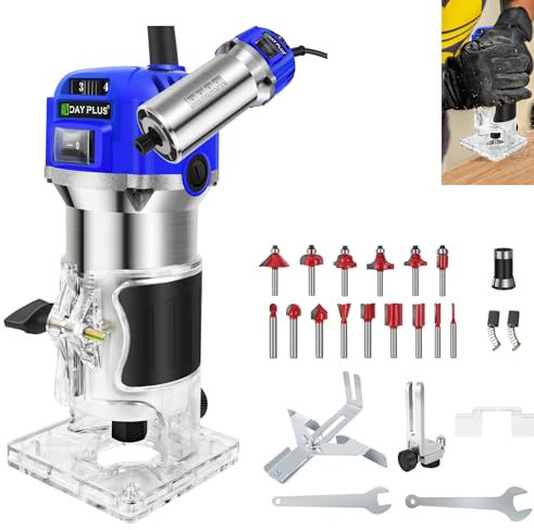 Router de mesa Palm Router Herramienta Trimmer,Fresadora eléctrica de madera con 15 piezas de fresado, Power Trim Router Madera Router Carpintería Router Handheld Router para Artesanía/Curvas Cortar