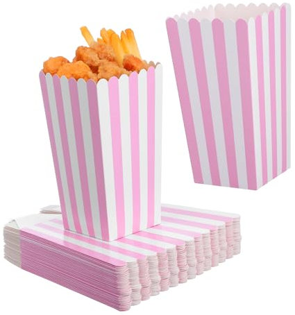 AUTSUPPL 40pcs Popcorn Bags Striped Paper Containers Large Popcorn Boxes for Parties Movie Night Halloween Carnival Supplies