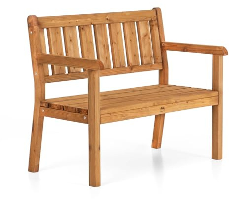 Amata UNGURS Doppelbank Modernes Design - Wetterfeste Holzbank für Draußen, Terrasse, Hinterhof und Garten Feuerstellen - Ergonomischer und Langlebiger Stuhl, Zeitloses Design (Braun)