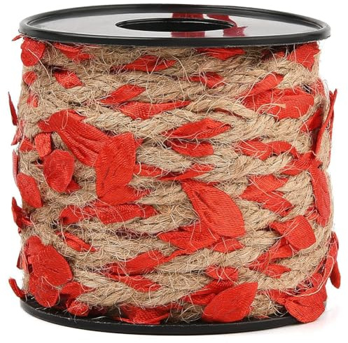 CABODYALS 10M 2mm Nastro di Rifinitura A Foglia Rossa Viti Artificiali Corda di Iuta Foglie Naturali Spago di Vite Intrecciato Corda Appesa Nastri per Artigianato Albero di Natale Parete Matrimonio Gi