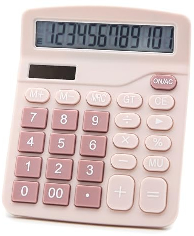 OFFIDIX Taschenrechner mit Standardfunktion, Dual-Power, elektronischer Taschenrechner, 12-stellig, großes LCD-Display, Rosa | Elektronischer Taschenrechner mit 12-stelligem LCD-Display