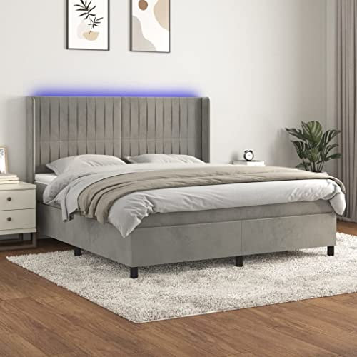 Brokky Boxspringbett mit Matratze & LED Bett Mit Bettkasten Bett Boxspringbett Betten Boxspringbett Mit Matratze Hellgrau 180x200 cm Samt - 3139697