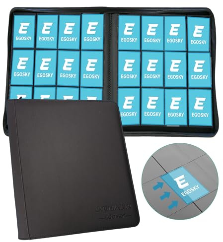 EGOSKY Sammelkarten Album 12 Pocket, Sammelkarten Ordner 720 Karten, Karten Sammelmappe mit Seitenöffnung für Sammelkartenspiele, Sportkarten（Schwarz）